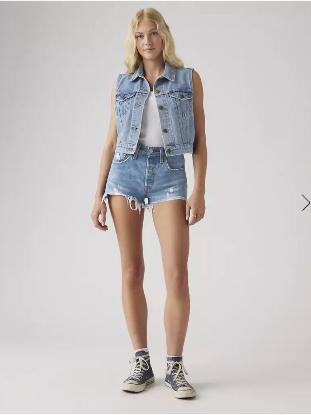 Levi's Light Blue Distressed Denim Cutoff Original 501 Shorts Size 27